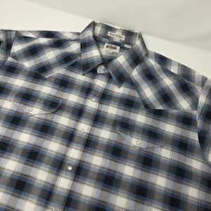 Ely Cattleman Shirt Mens XXL Short Sleeve Blue Black Plaid Western Snap Button